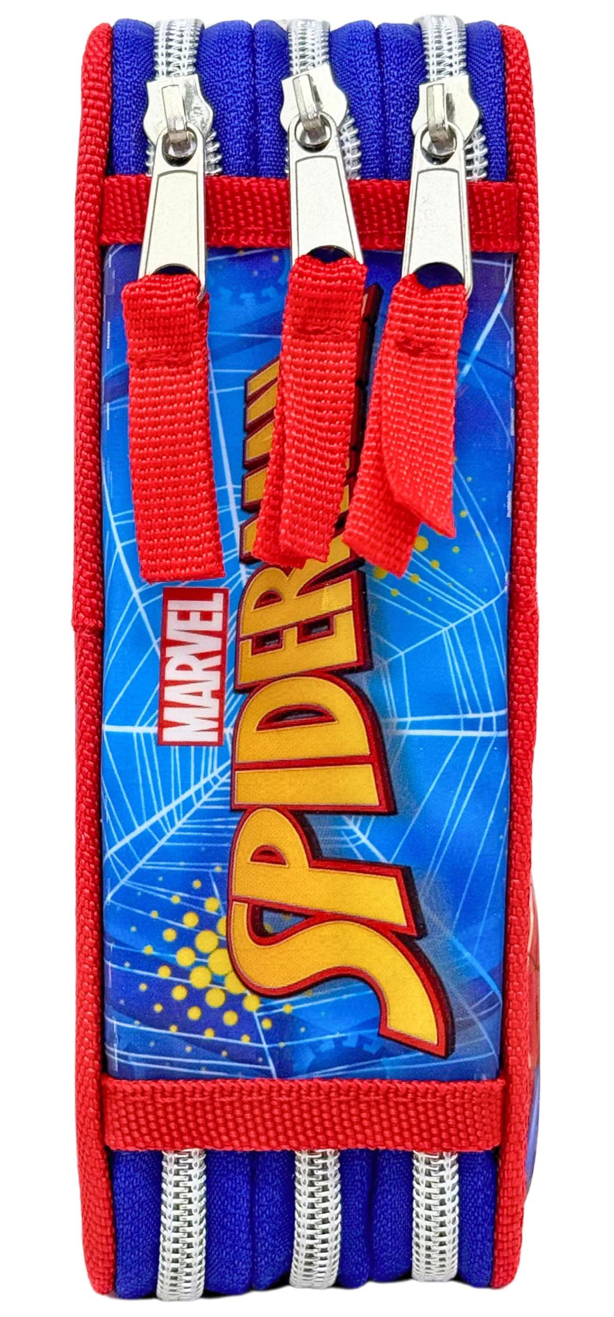 Clondo Trousse 3D à 3 Compartiments pour Enfants, pour Spiderman Fans B, Triplement Garnie, 44 Accessoires pour l'École Primaire, 3 Fermetures Éclair, 20 cm, Crayons