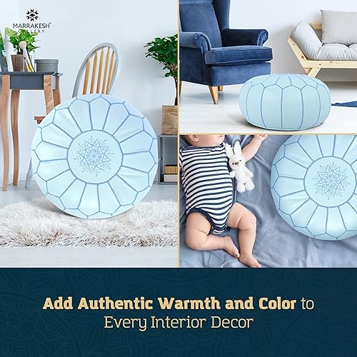 Miniatura 10 de Marrakesh Gallery - Funda de puf marroquí, otomana redonda y grande de piel, decoración bohemia para sala de estar, reposapies, sin relleno