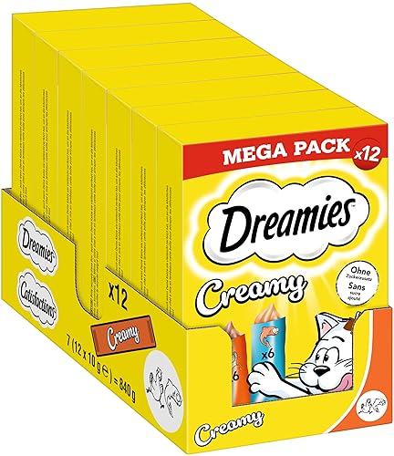 Dreamies Creamy Snacks Cremige Katzensnacks mit Huhn & Lachs Megapack 7x12x10g - Huhn & Lachs - 10 g (7er Pack)