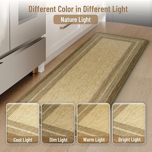 Vista 374 de KIMODE - Juego de 2 tapetes de cocina bohemios, antifatiga, antideslizantes, impermeables, ergonómicos, acolchados, cómodos, para lavandería, Caqui