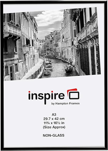 Hampton Frames ALUMINIUM Poster Certificate Photo Frame Acrylic (Non Glass) Black A3 (30x42cm) PAAFA3BBLK