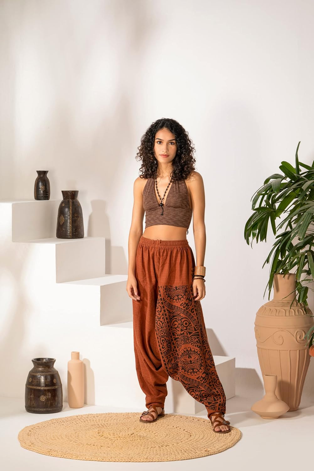 The Veshti Company Women's Printed Harem Pants - Boho Yoga Baggy Pants with Elastic Waist & Drawstring, Hippie Lounge Pants - Image 2