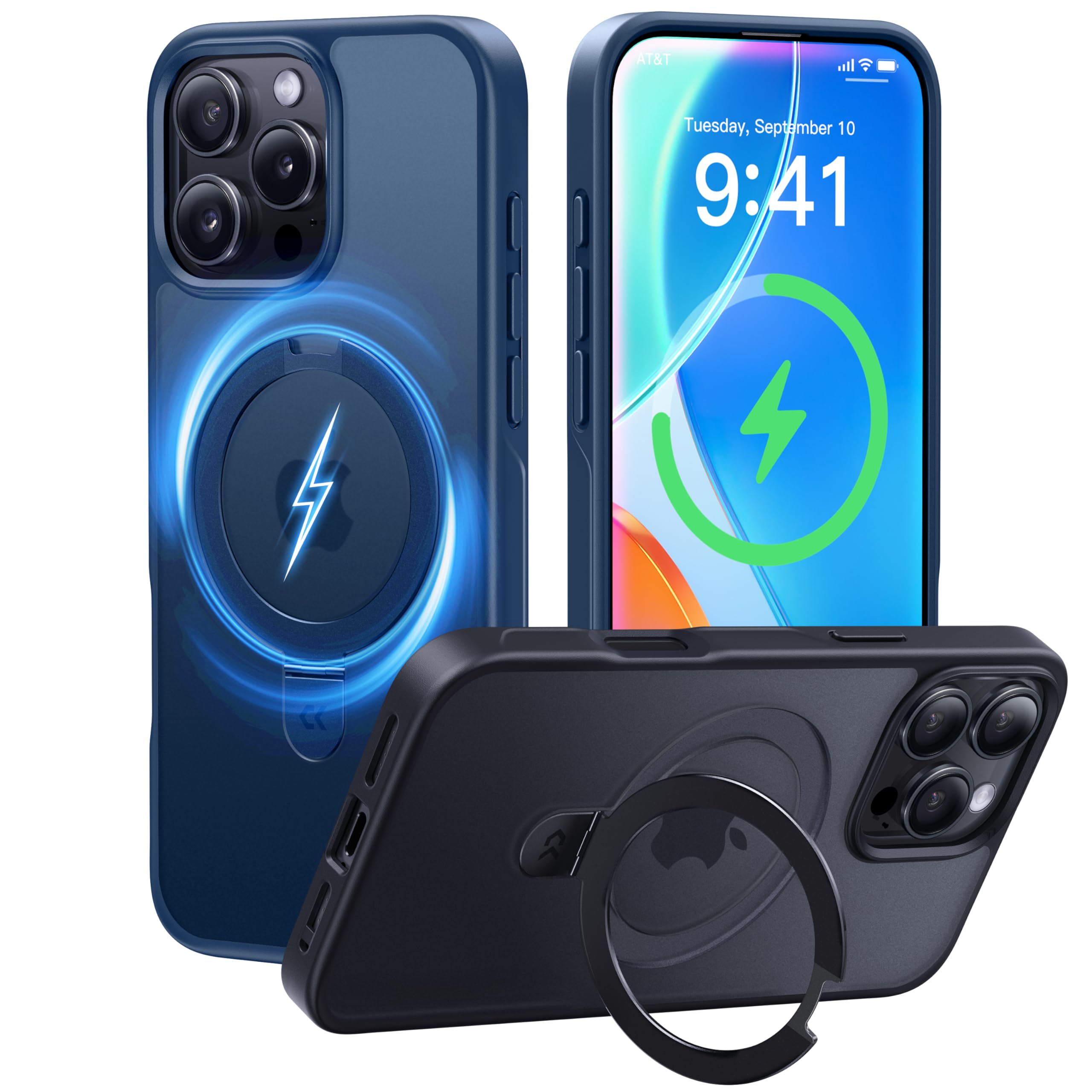 CASEKOO Designed for iPhone 16 Pro Max Case with Magnetic Invisible Stand [Military Drop Protection] [Compatible with MagSafe] Shockproof Slim Translucent Matte Promax Case 6.9 Inch 2024, Blue