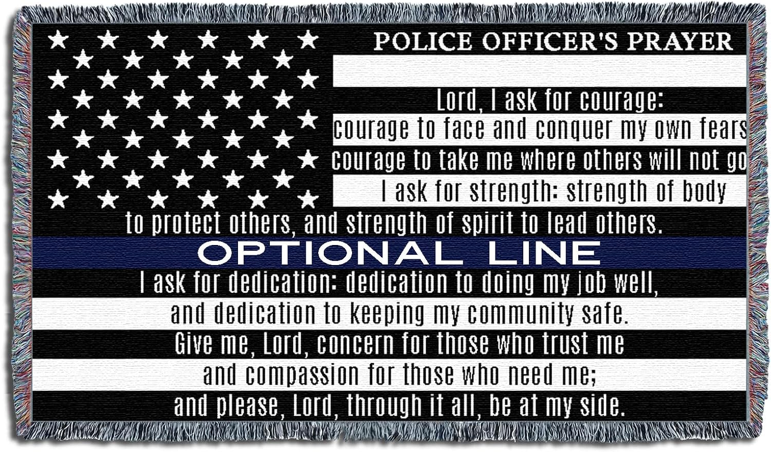 Police Department - Officer's Prayer - Blue Thin Line American Flag Blanket- Personalized - Gift Tapestry Throw for Back of Couch or Sofa - Woven from Cotton - Made in The USA (61x36)