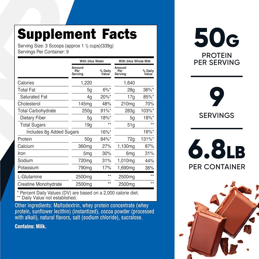 Nutricost Mass Gainer Double Chocolate Flavor, 6.7 LBS, 50 Grams of Protein Per Serving - Non-GMO & Gluten Free