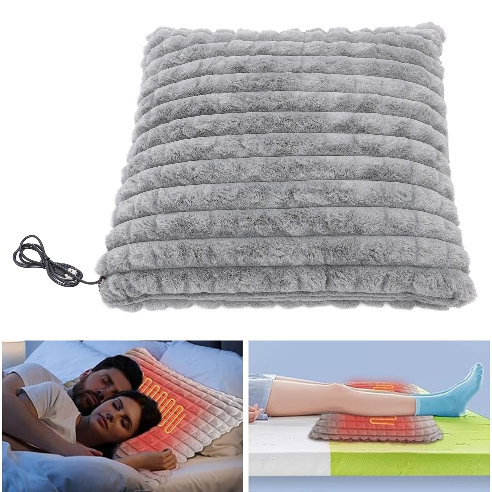 USB Heating Pillow for Back, Electric Heating Pad Chair Sofa Pillow with PP Cotton, Large USB Heated Cushion for Home Office, Ideal Winter Present