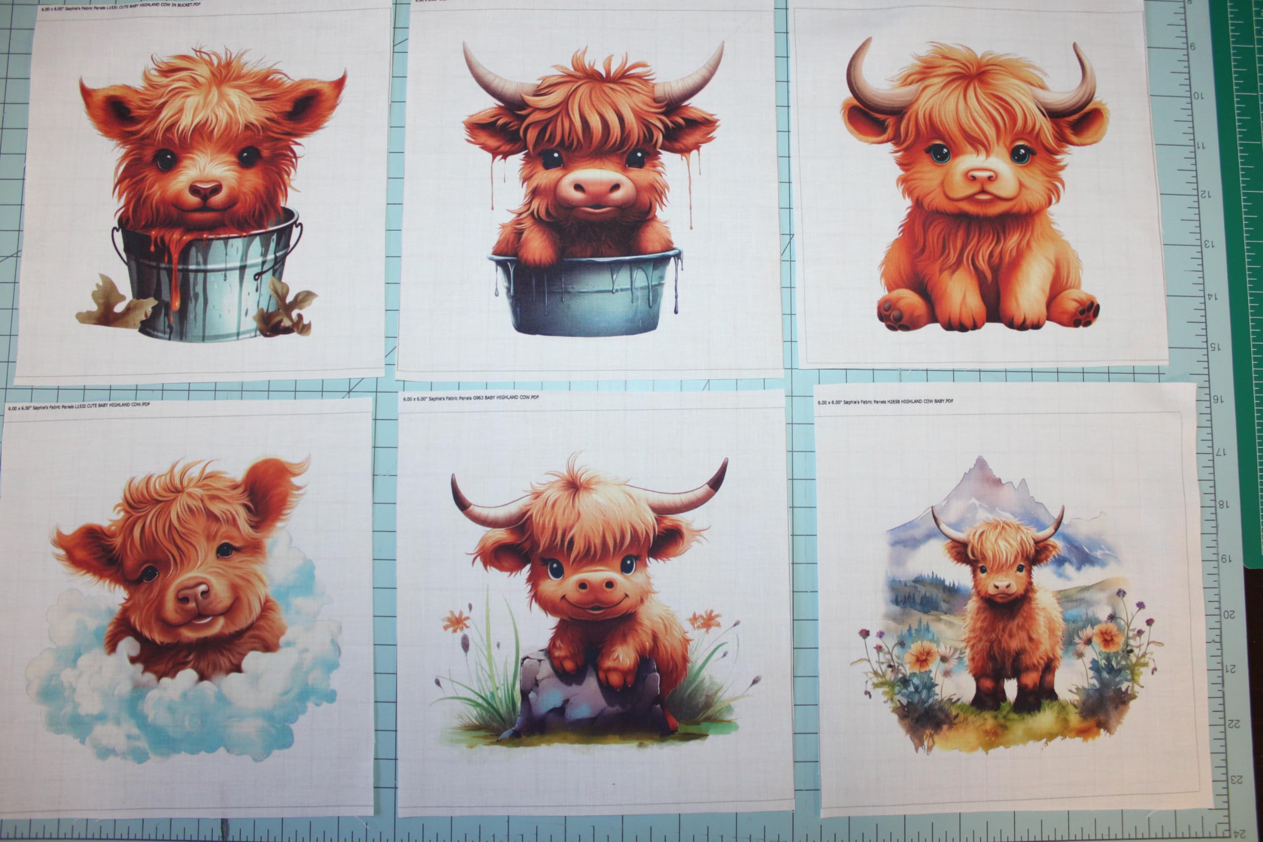 6 pezzi 20,3 x 20,3 cm Cute Baby mucche Highland 100% cotone tessuto quadrati pannello – Quilting Panel Blocks