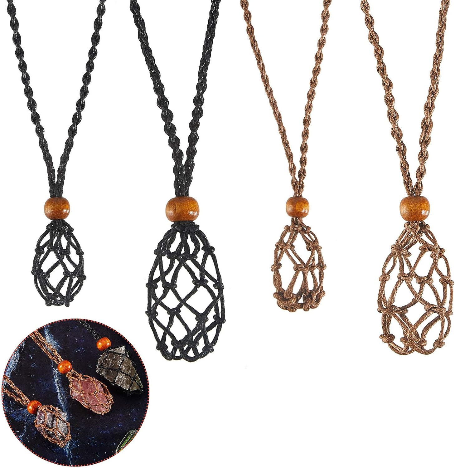 4 Pieces Empty Stone Holder Necklace Cord Decor Stone Necklace Cord Empty Stone Holder with Adjustable Length DIY Necklace Jewelry Making Accessories for Stone DIY Bracelet Necklace Jewelry Supplies