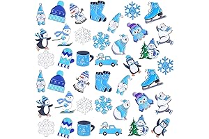 Giegxin 40 Pcs Winter Pins Bulk Snowflake Snowman Brooch Pins Blue and White Backpack Pins