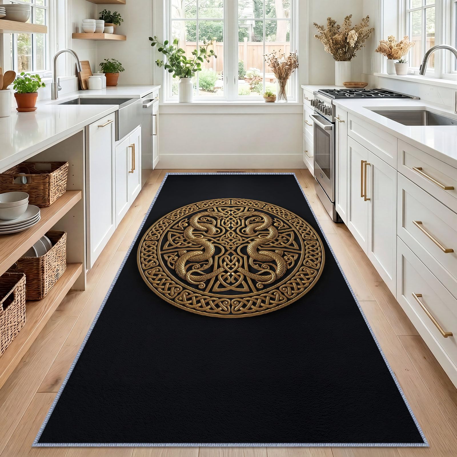 Cruz celta gótica alfombra pasillo lavable a máquina, 60 x 180 cm