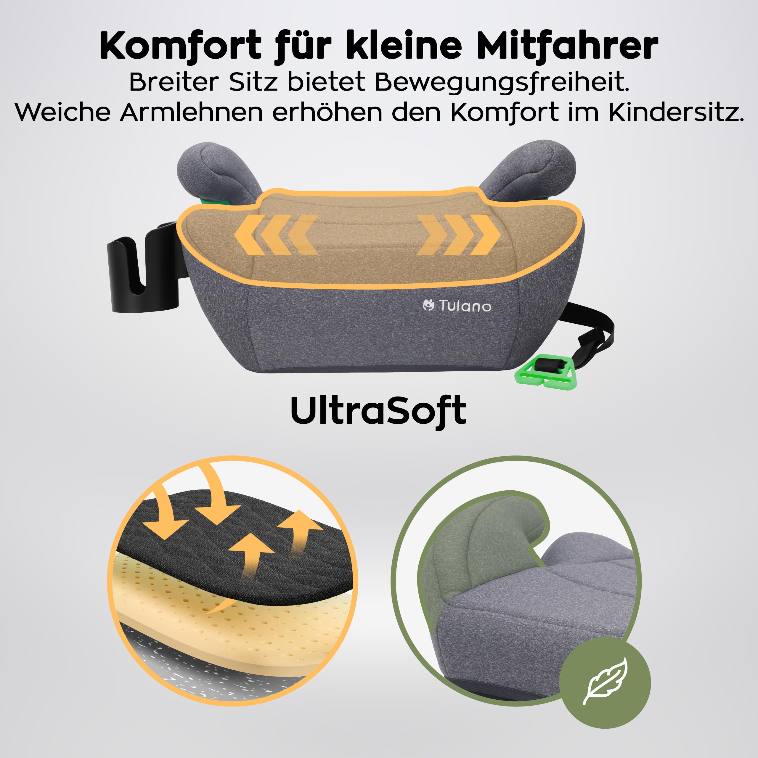 Tulano Cabby 25 Kindersitz Auto - i-Size ECE R129/03 - Autositz für Kinder | 125-150 cm - Sitzerhöhung mit Gurtführung - Sicherheitsführung - Bequeme Armlehnen - mit Getränkehalter – Schwarz
