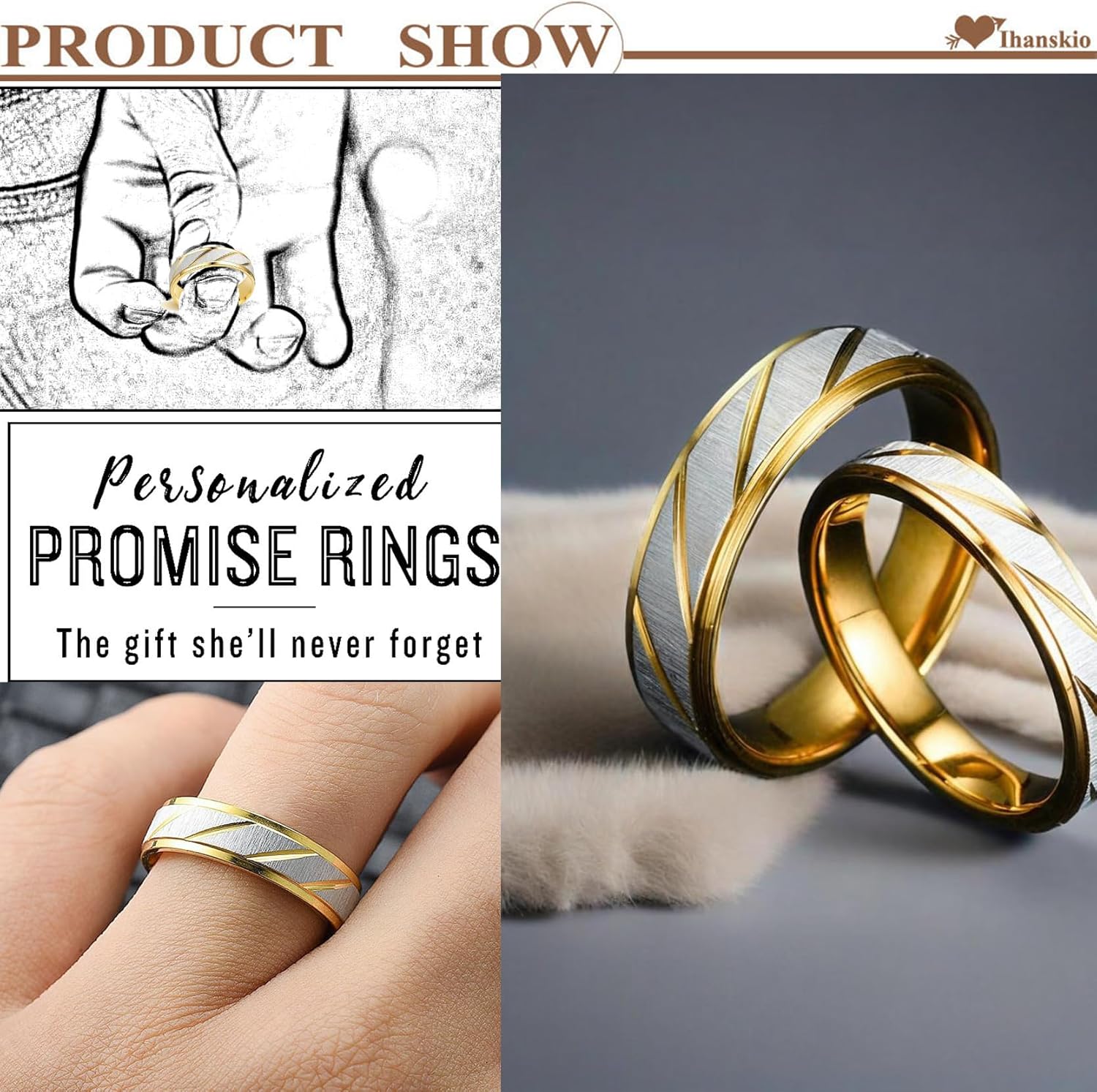 Personalized Ring for Couple Double Color Stripe Pattern Rings Inside Can Engraved Custom Promise Wedding Engagement Rings Titanium Steel 6MM 4MM 6-13#