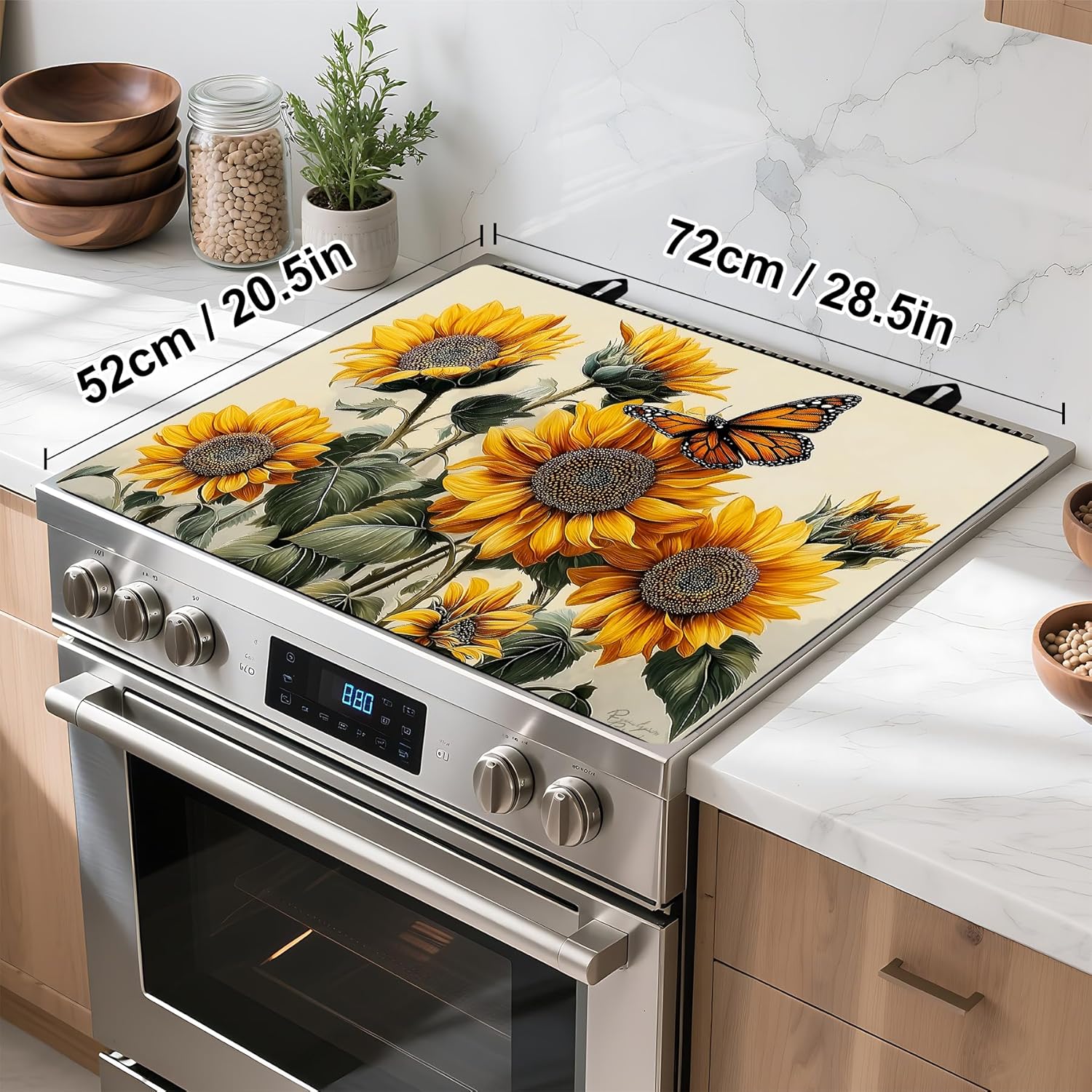 Stove Top Cover Retro Flower Gas Stove Top Cover for Home Decoration Kitchen Pad Non-Stick Washable Cooktop Covers Countertop Protector Keep Stove Clean 28"x20" (sunflower-1)