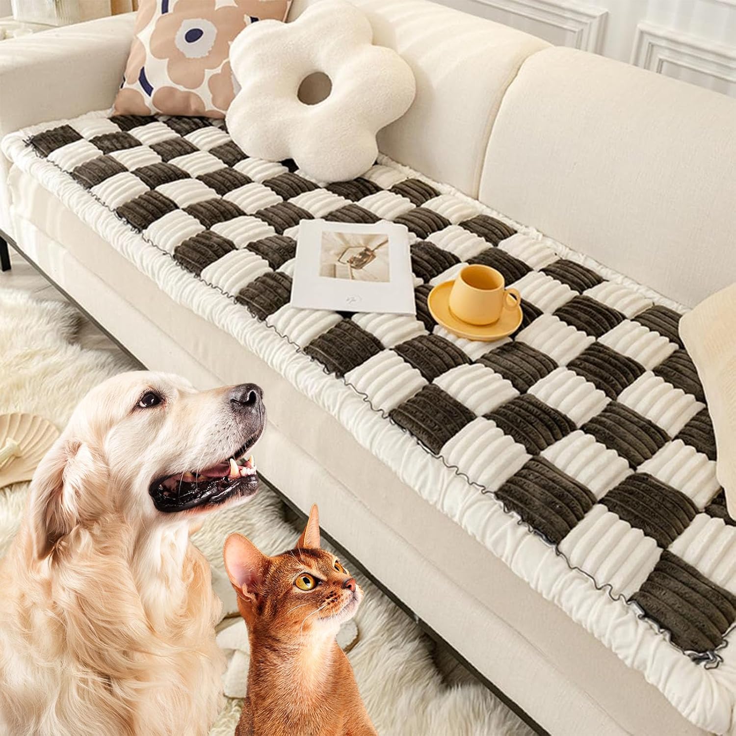 Funny Fuzzy Pet Couch Covers for Sofa,Funny Fuzzy Pet,Fuzzy Pet Couch Covers for Sofa,Fun Fuzzy Pet Couch Cover,Fuzzy Pet Dog Mat Bed Couch Cover (Dark Coffee,27.5 * 70.8in)