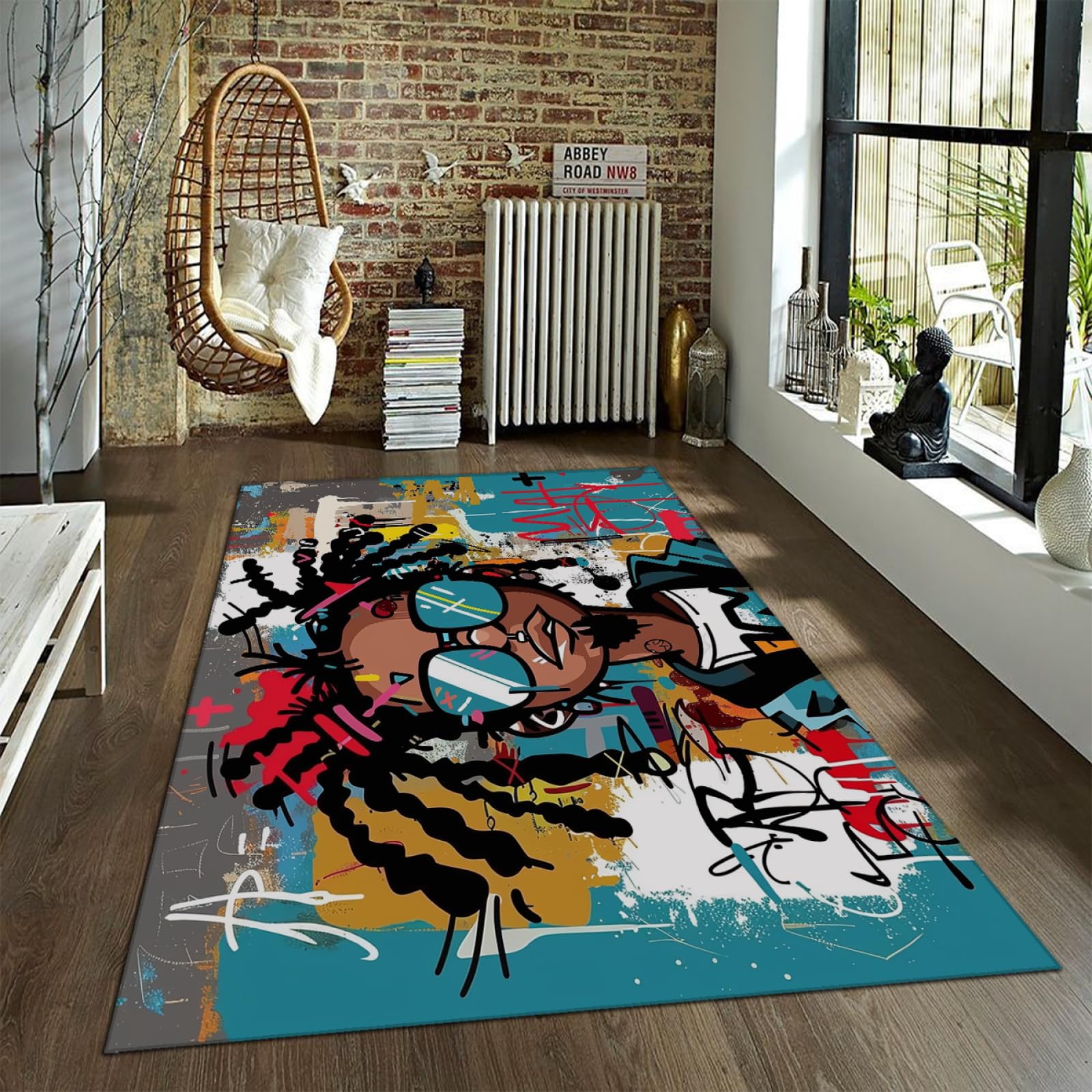 Tapis de cuisine et couloir à poils courts motif graffiti ludique pour chambre d'enfant