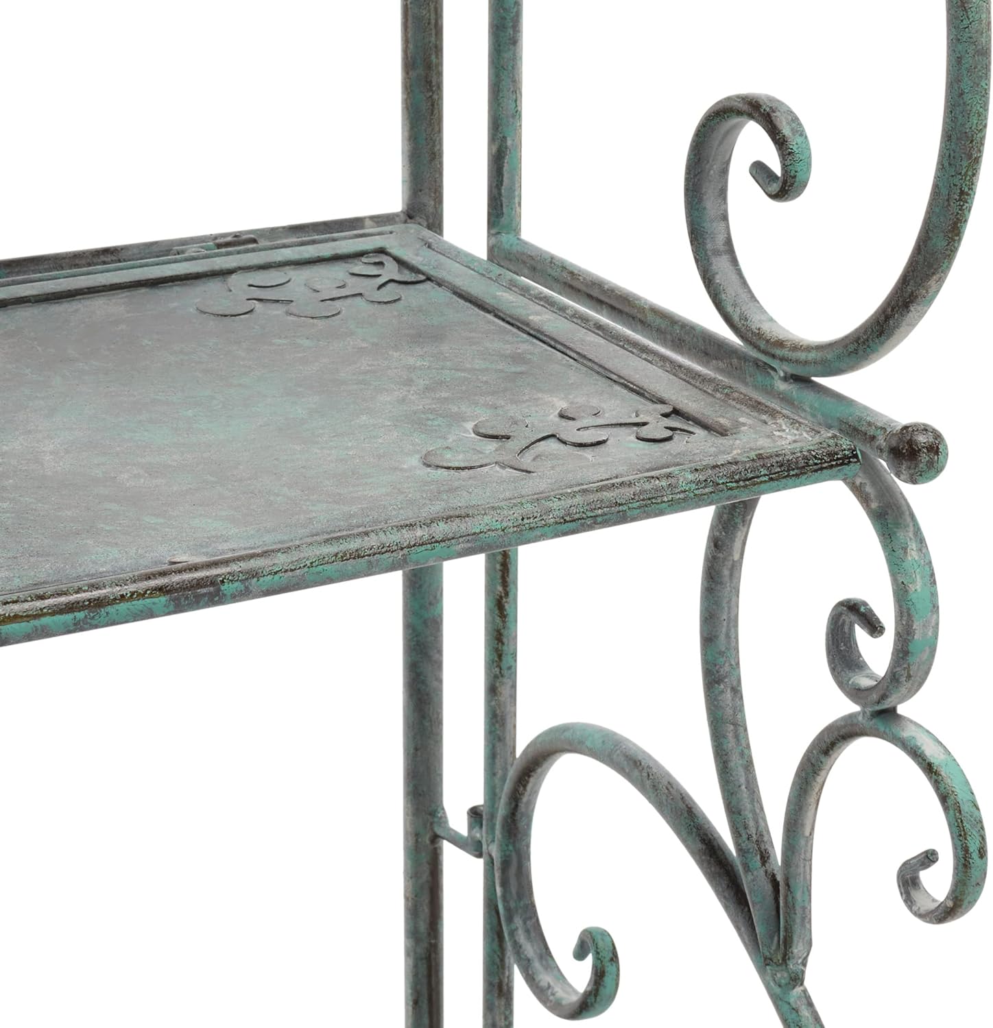 SAFAVIEH Outdoor Collection Tyrique Victorian Antique Dark Green Wrought Iron 4-Tier Shelf Unit