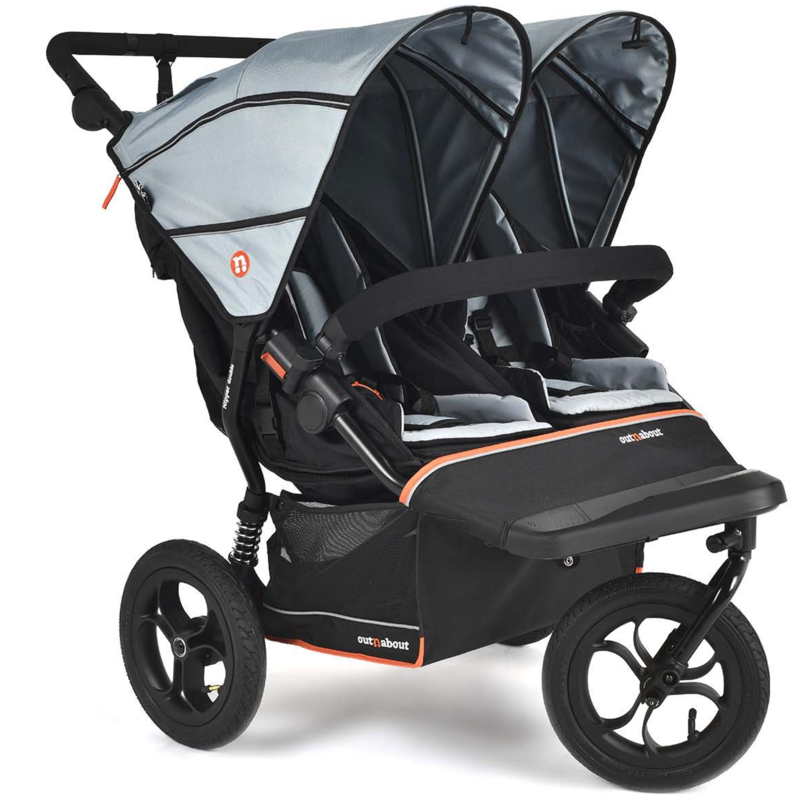 Out'n'About Nipper Double V6 Pushchair | Lightweight All-Terrain 3 Wheel Double Buggy & Rain Cover | 12” Air-Filled Tyres, 72cm Wide, Compact Fold Stroller, Pram