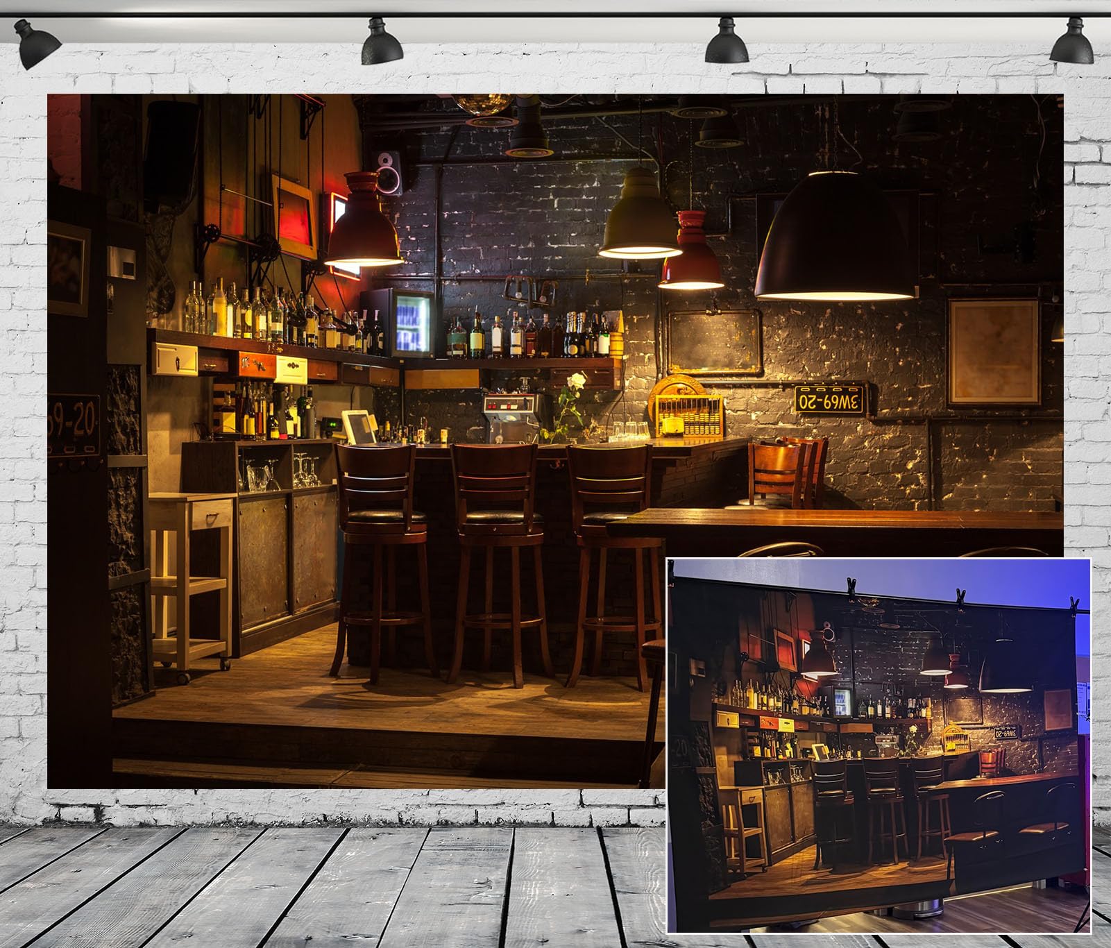 Loccor 9x6ft Night Bar Fabric Backdrop Modern Speakeasy Wine Glasses Pub Photography Background for Evening Celebration Party Gangsta Film Party