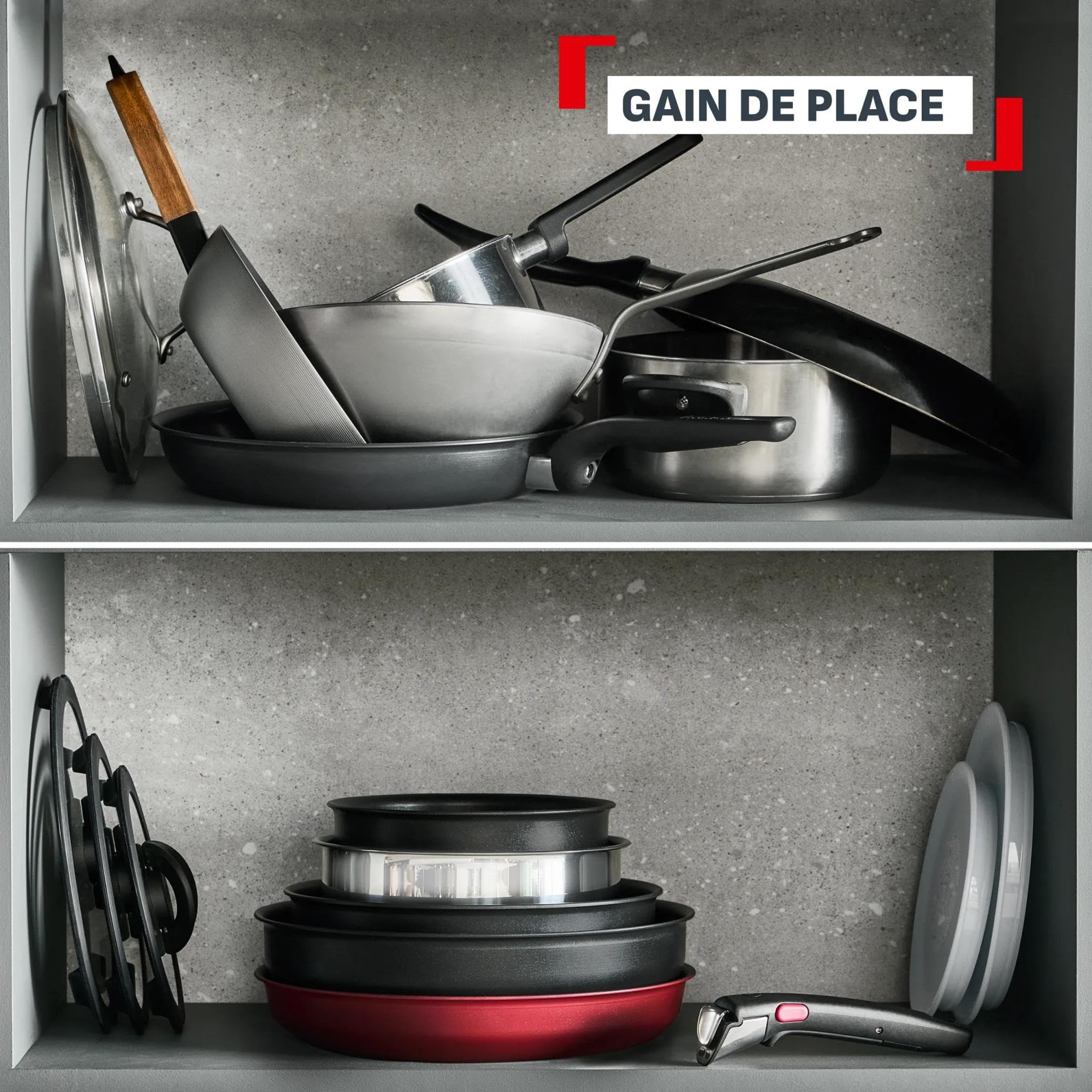 Tefal Comfort Max, Batterie de cuisine 13 pièces, Poêles et casseroles empilables, Design compact, Poignée amovible, L966SC44