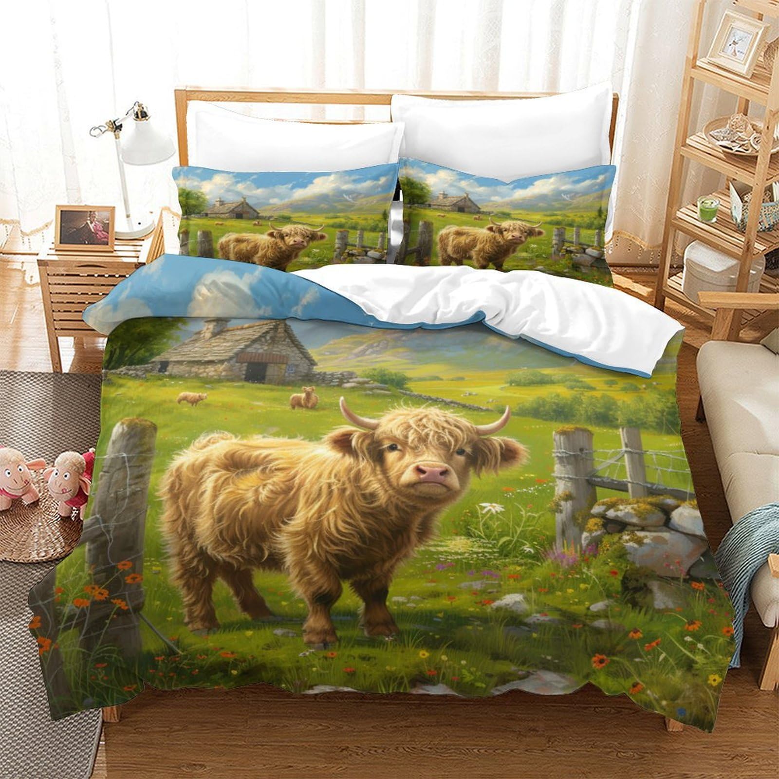 Housse de couette 260x220cm Highland Cattle pour une ambiance chalet cocooning