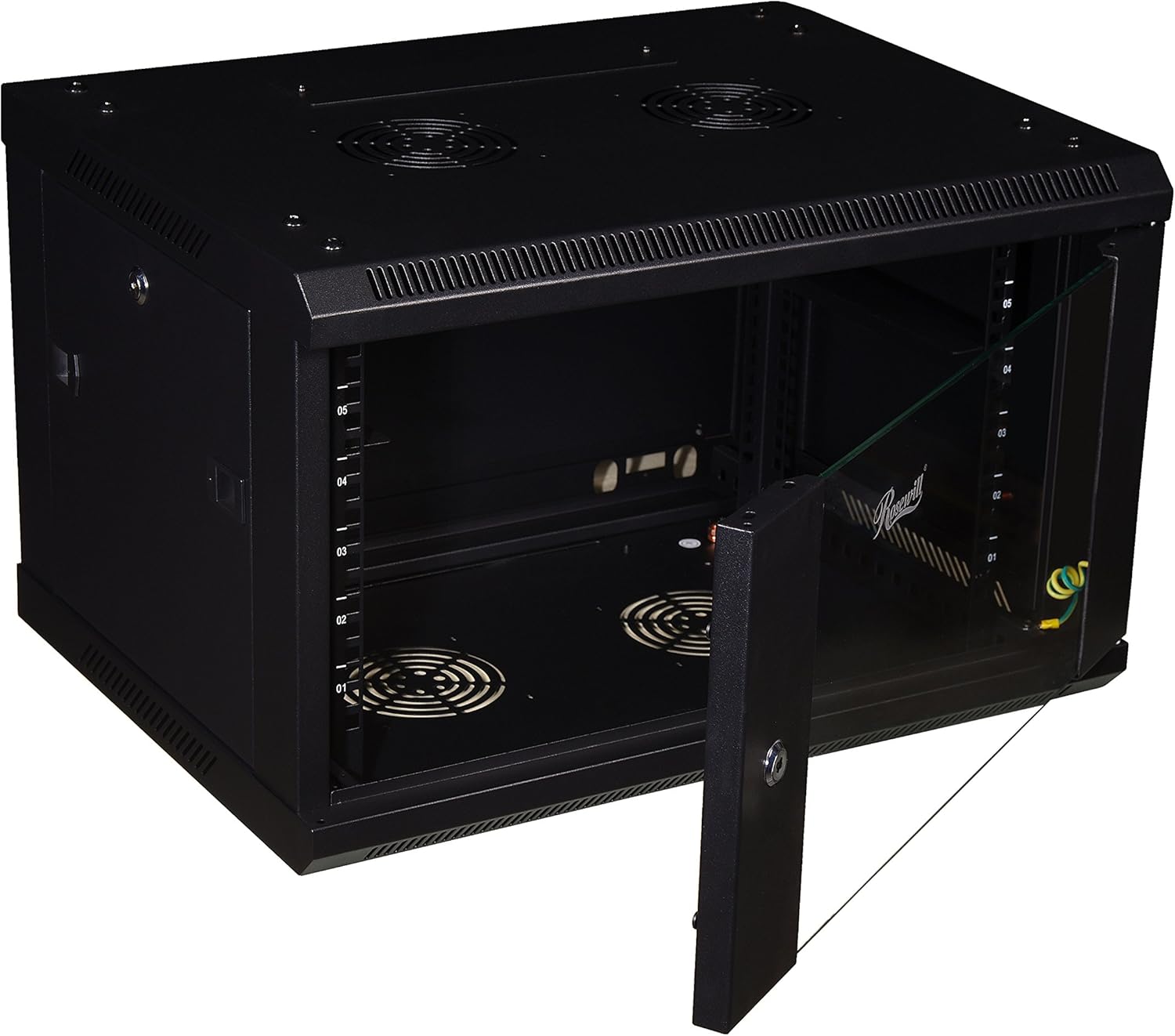 Rosewill server rack with open glass door