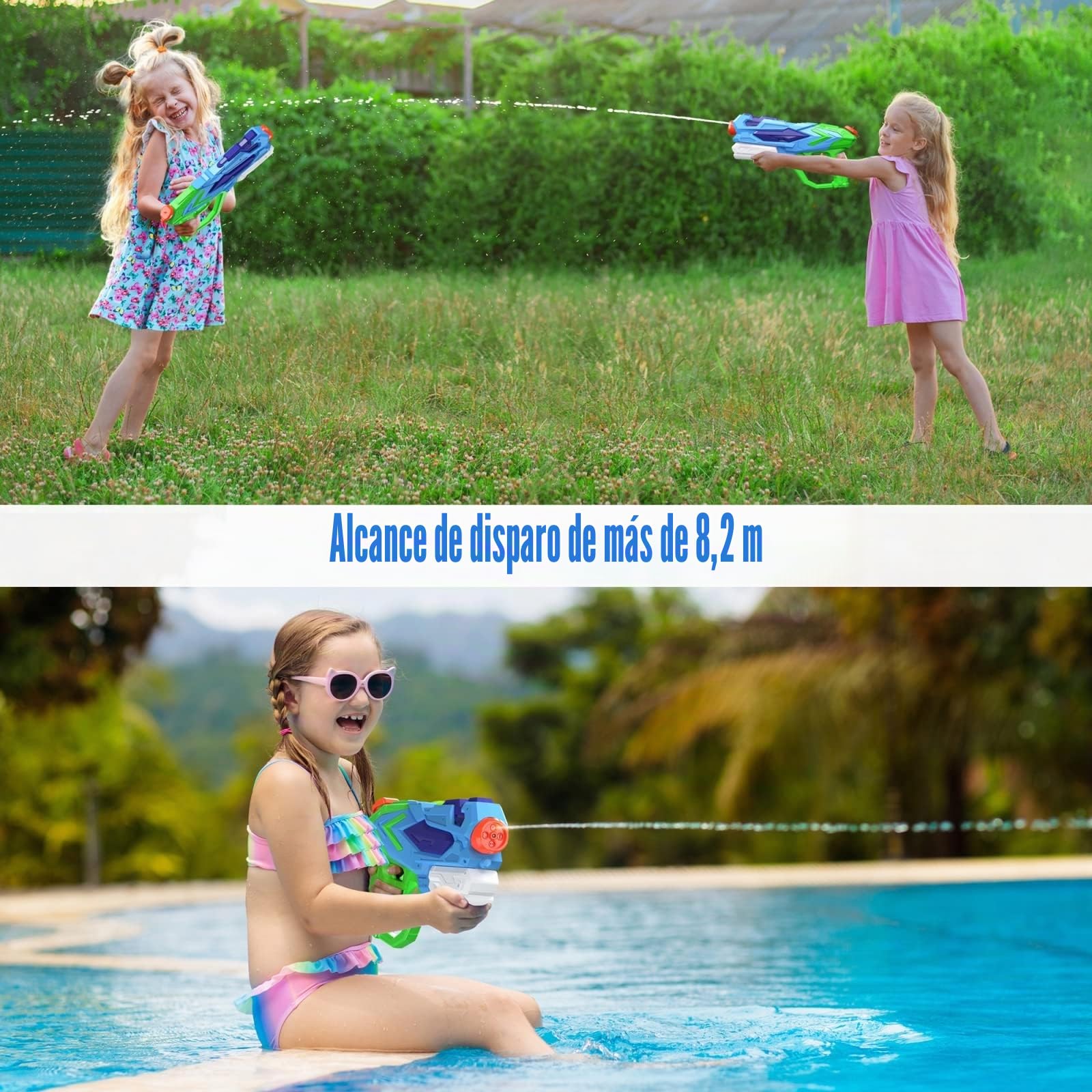 Pistola de Agua Potente para Niños y Adultos, 4 PCS Rifle de Agua Juguetes Súper Potente 8-10m Largo Alcance Pistola de Agua con Depósito de 1000 ml para Diversión en Verano