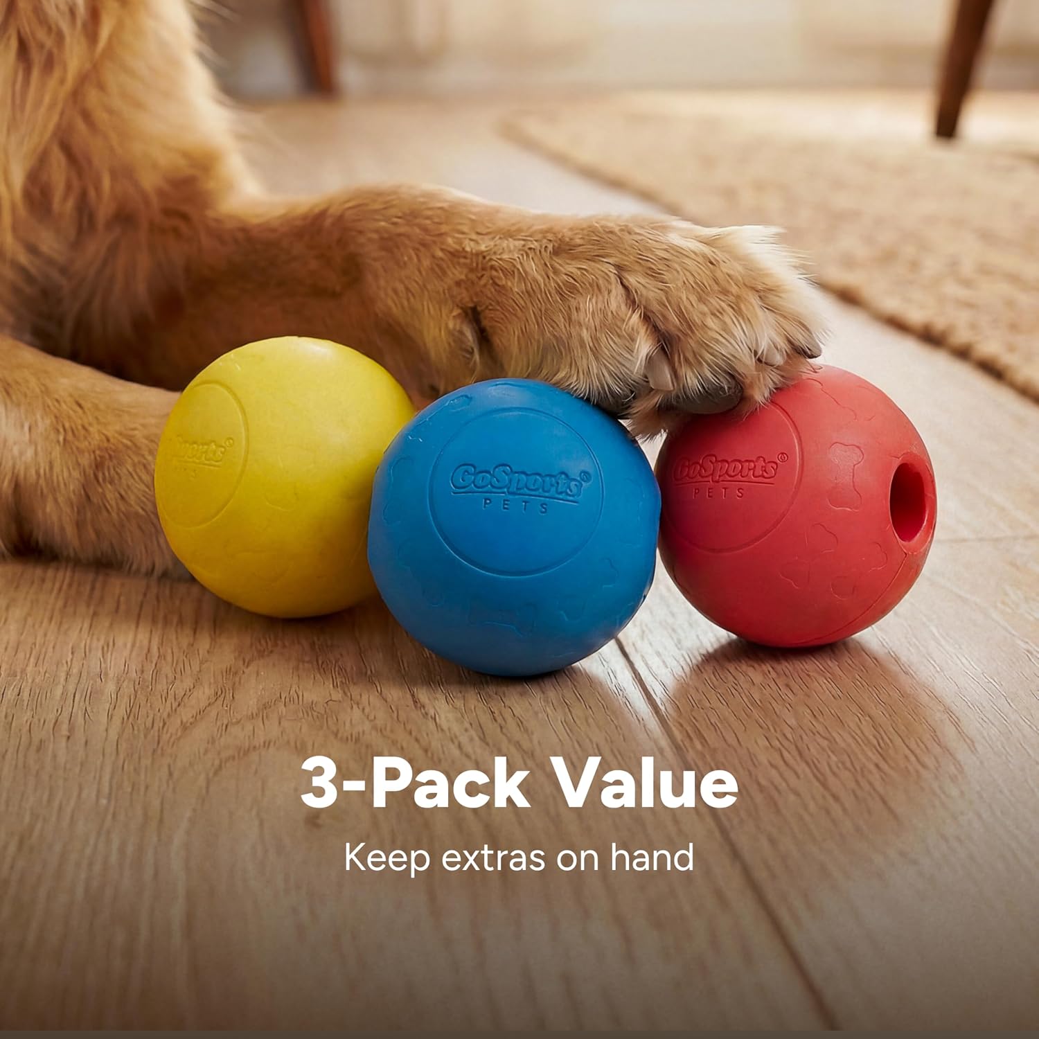 GoSports Pets Solid Rubber Dog Balls - Heavy Duty for Aggressive Chewers - 3 Pack, 2.5 Inch