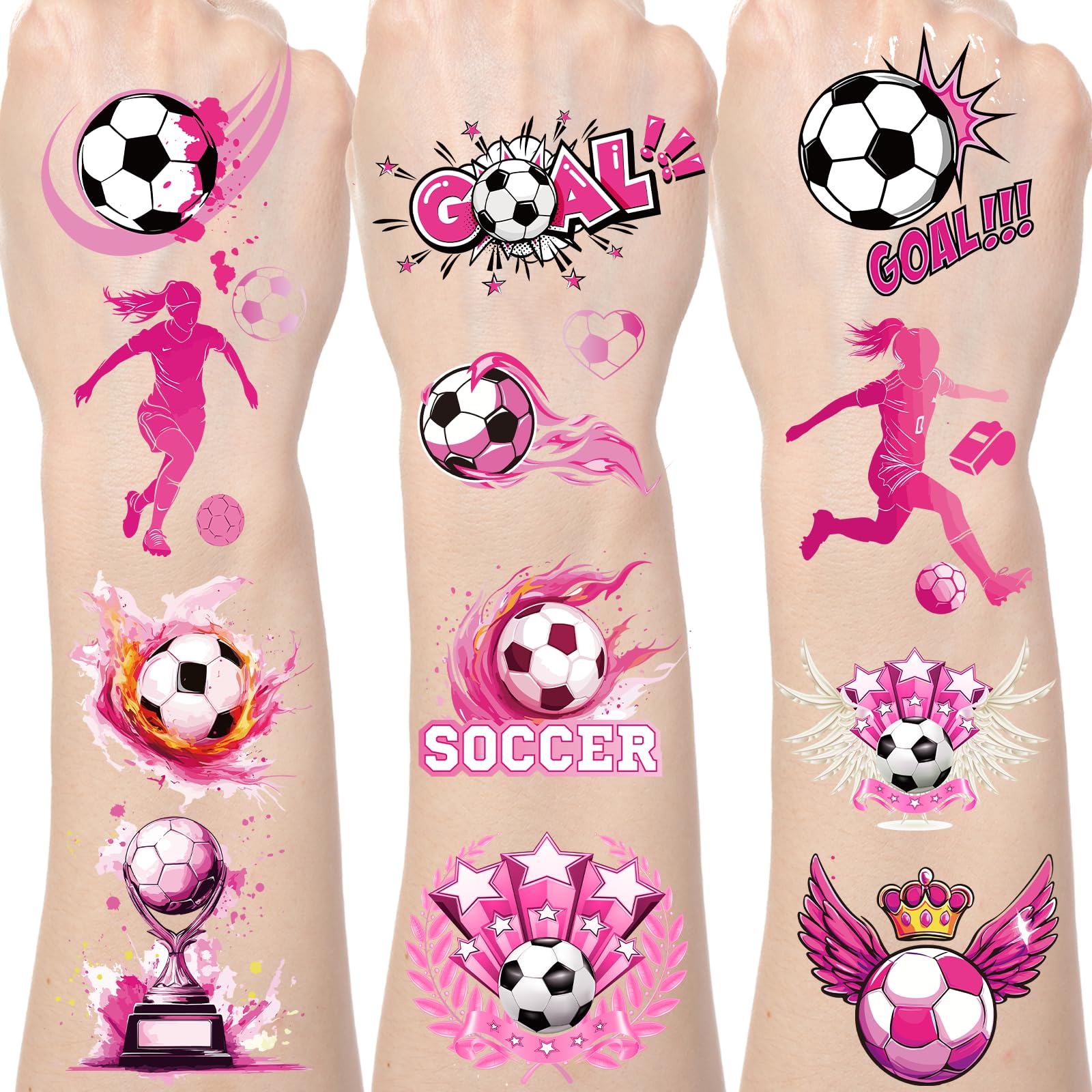 Pink Soccer Temporary Tattoos - 200+ Soccer Birthday Party Favors Supplies Team Sport Themed Tattoo Stickers for Girls Women Sport Themed Birthday Party Decorations Classroom Prizes