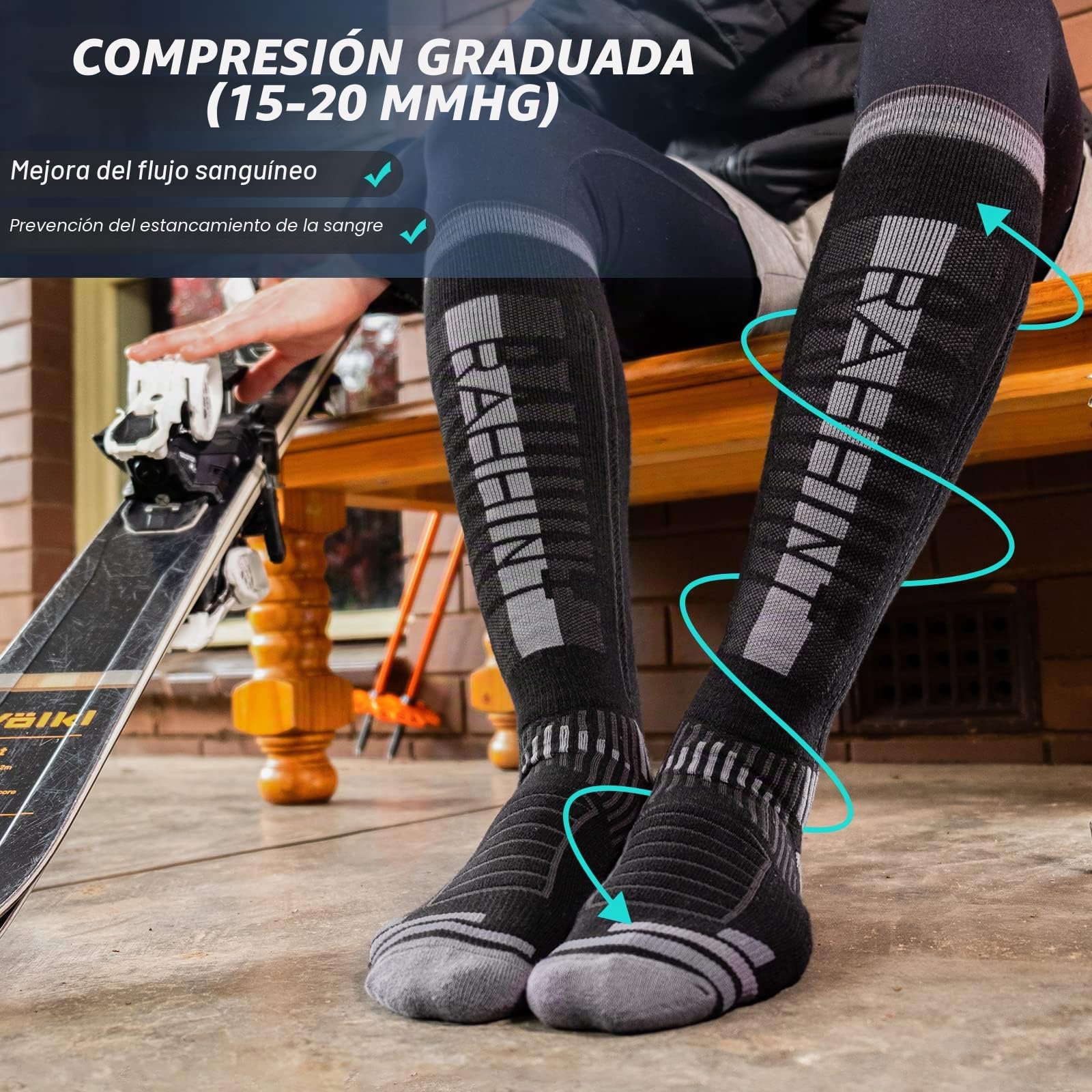 2 Pares Calcetines Esqui Lana Merino Para Hombre, Mujeres Y Jóvenes, Calcetines Altos De Compresión Para Snowboard Calcetines Termicos Frio Extremo Gruesos Hasta La Rodilla Para Clima Frío Talla 35-51