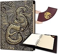 Vista 13 de DND - Cuaderno / diario, libro único de 400 páginas con carpeta de 6 anillos recargable de cuero de dragones 3D y marcador para mazmorras
