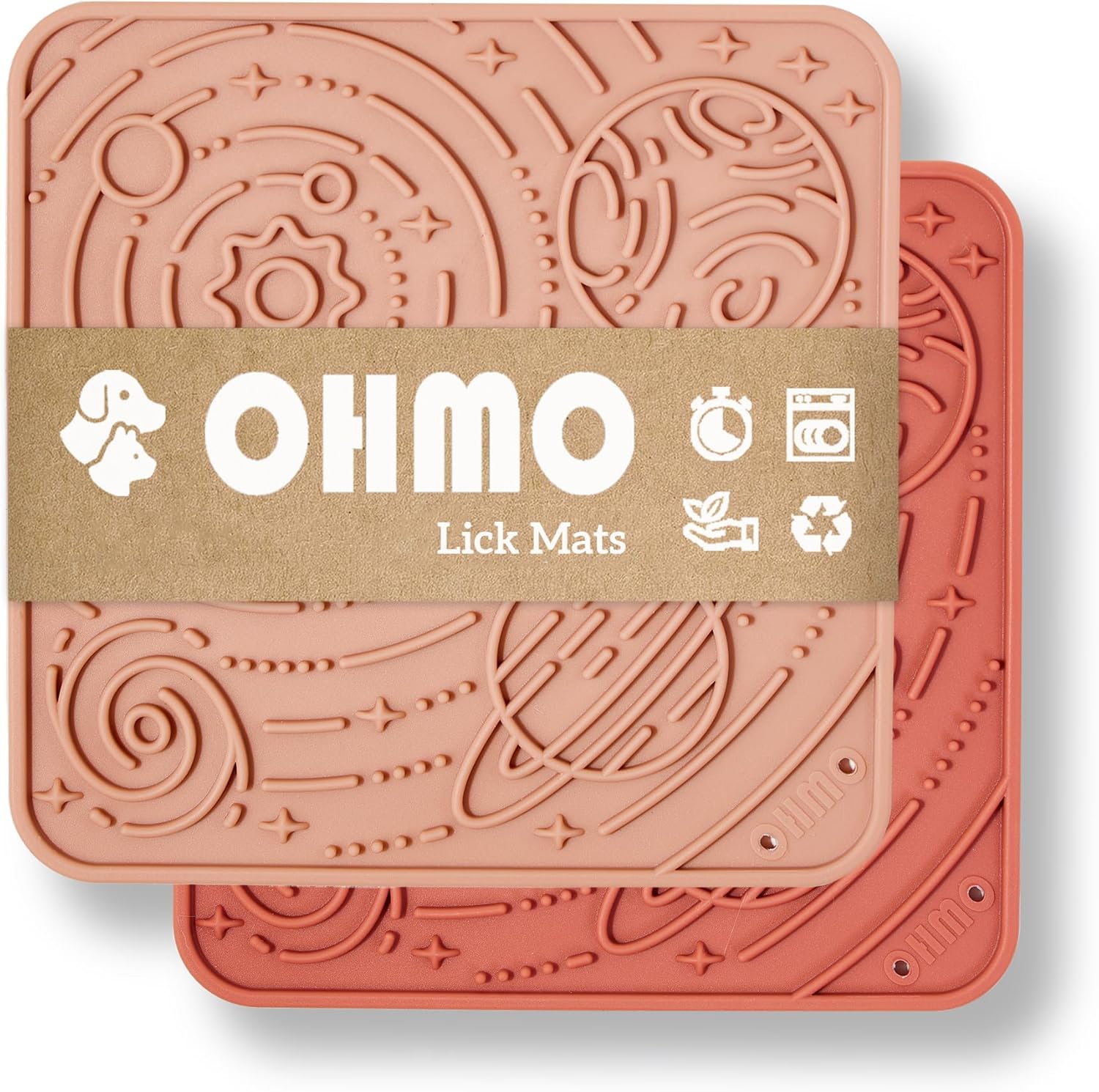 OHMO Lick Mat for Dogs and Cats(Small, Mars&Coral, 2pcs) Enrichment Accessories Toy Space Star Easy Clean Pet Slow Feeder/Suction Cups, Licking Pad for Anxiety Relief and Boredom Reduction