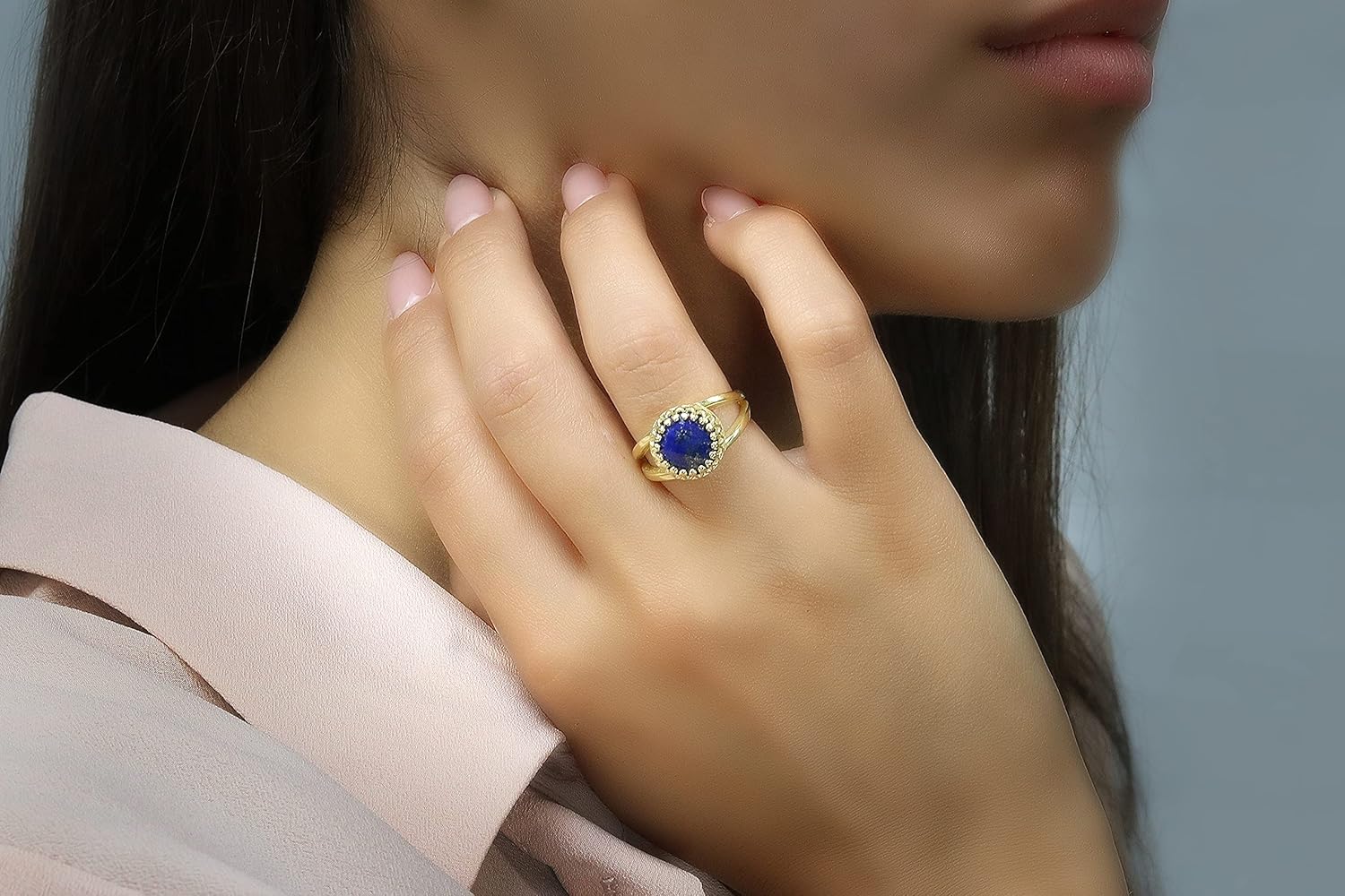 Glamorous September Birthstone Ring - 10mm Round Lapis Lazuli Ring with 14k Rose Gold-filled Ring Band - Artisan-made Gold Rings for Women - with Box - Engraving Available