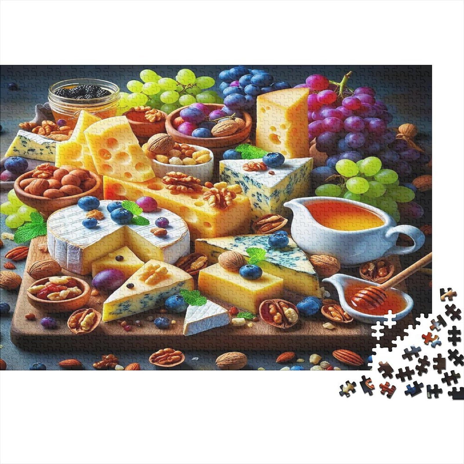 Cheese Platter 1000 Piece Puzzles For Adults Paper Puzzle Assorted Grapes and Nuts Relaxation Home Decor 70x50cm/1000pcs