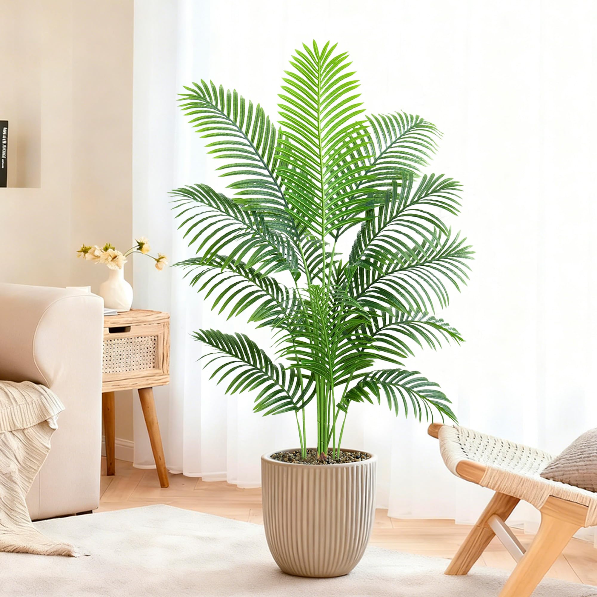 Palmier Artificiel Arnusa en Pot 120cm, Plante Artificielle Areca Interieur, Arbre Artificiel Décorative pour Salon Balcon Chambre Bureau (Pot Noir, 120cm)