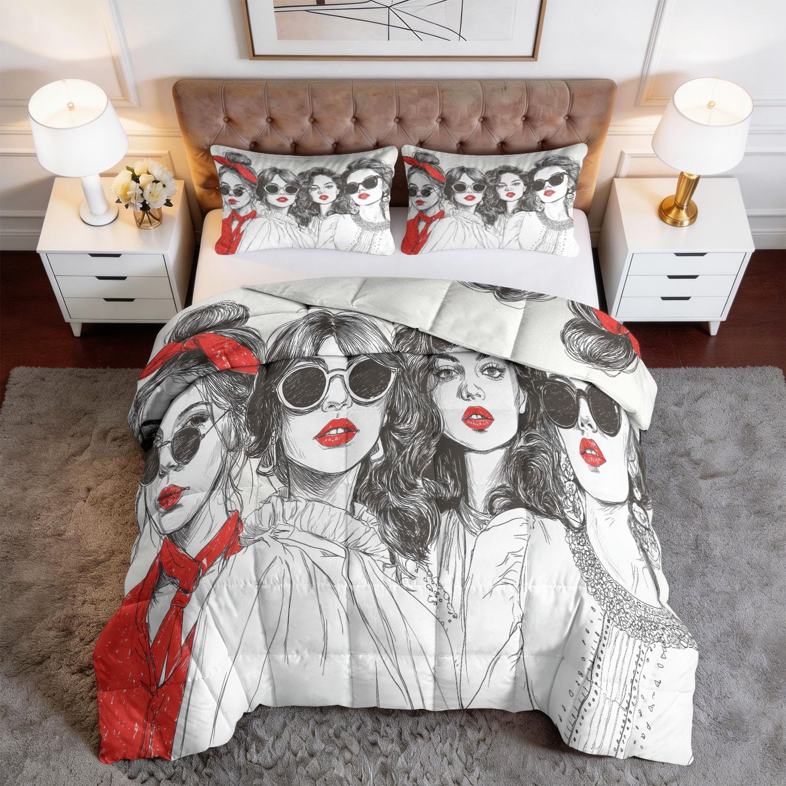 Kołdra bez poszewki 220 x 240 cm dla fashionistek Urban Professionals, nadaje się do prania, nowoczesna, modna, ręcznie malowana, całoroczna, pikowana kołdra - biała kołdra do spania letnia z