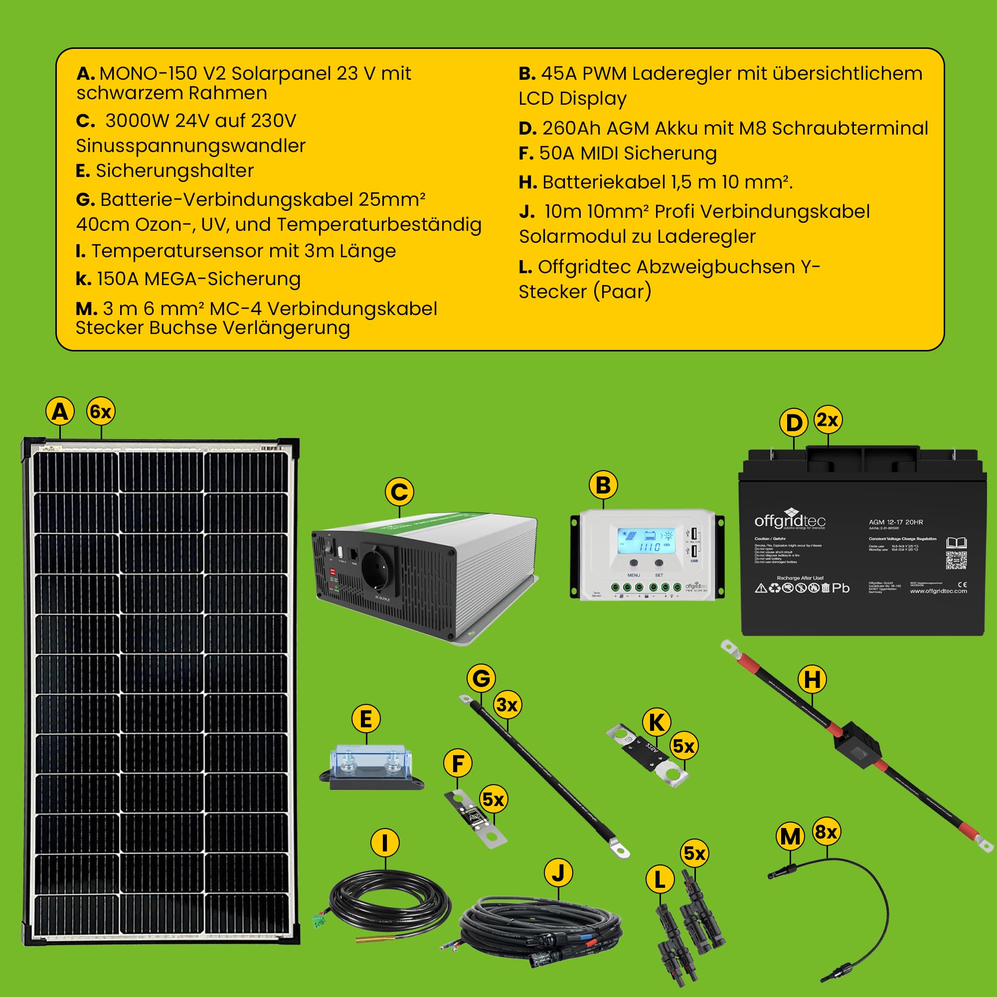 Offgridtec Autark XL-Master 300W Solaranlage - 1500W AC Leistung 154Ah AGM Akku