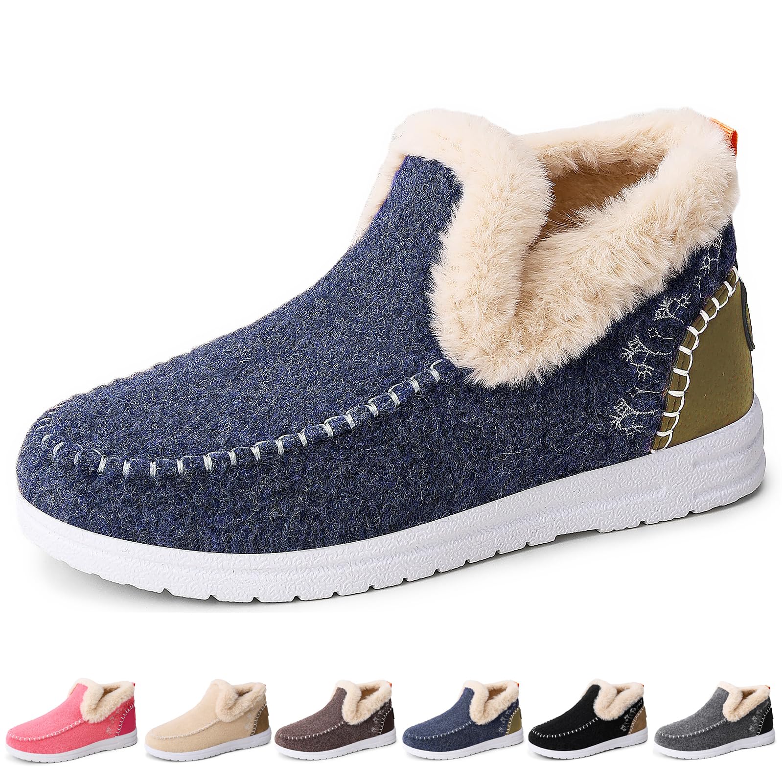Orthopedic Fleece Slip-On Boots Womens Cozy Warm Fleece Lined Anti-Slip Winter Orthopedic Ankle Booties Shoes