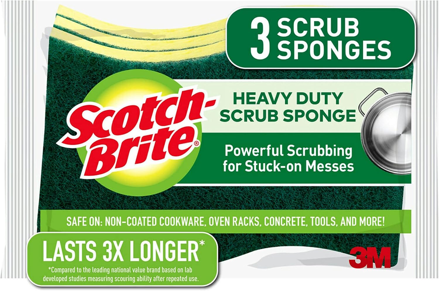Scotch-Brite Heavy Duty Scrub Sponges, For Washing Dishes and Cleaning Kitchen, 3 Scrub Sponges