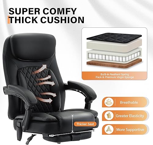 Miniatura 5 de Silla de oficina de masaje de 500 libras, silla de oficina ejecutiva de 6 puntos de vibración y calor, silla de escritorio cómoda reclinable de 135