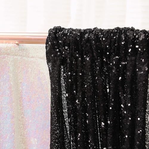 Miniatura 4 de Poise3EHome Telón de fondo de lentejuelas negras, cortina de fondo de lentejuelas de 8 x 10 pies para decoración de fiestas