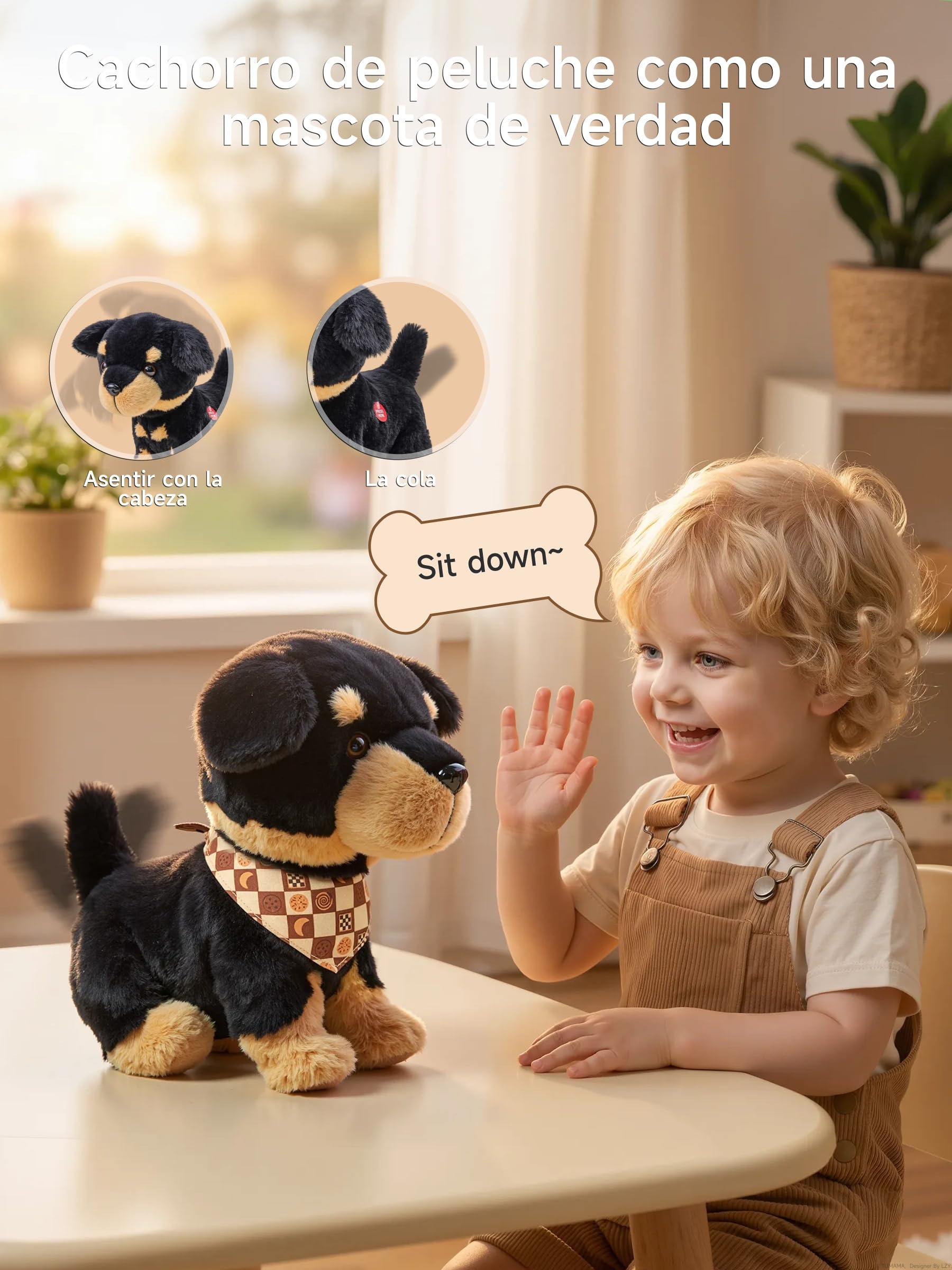 OR OR TU Perro Juguete Que Anda y Ladra y Lame con Control por Voz | Rottweiler, Canta, Ladra, Camina y se Sienta; Material Hipoalergénico; para Niños a partir de 2 Años, Regalo