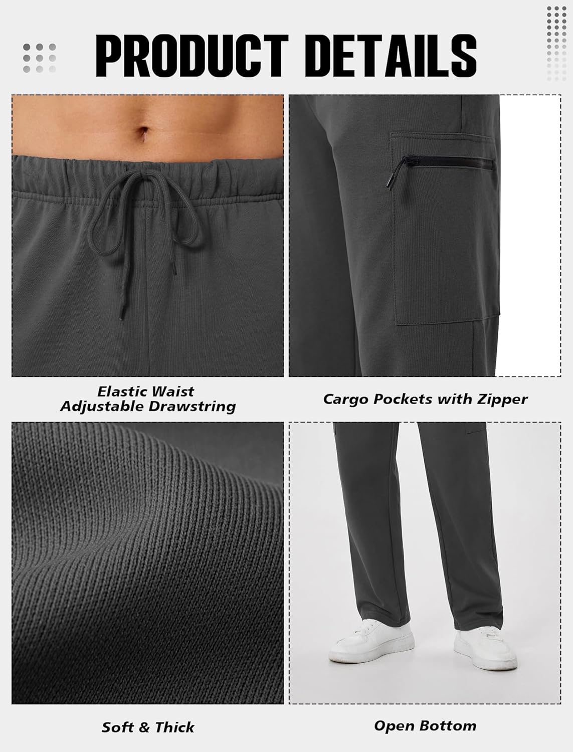 SILKWORLD Sweatpants for Men Zipper Cargo Pockets Joggers Open Bottom Casual Pants for Athletic, Jogging, Running, Workout - Image 6