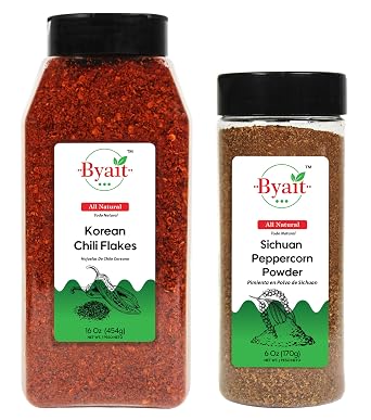 Gochugaru Korean Chili Flakes 16 Oz 1 LB, and Sichuan Peppercorn Powder 6 Oz, Fine Ground Szechuan Pepper