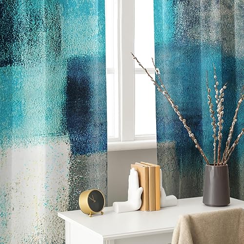 Vista 74 de Cortinas geométricas de cocina negras y grises de 63 pulgadas de largo, juego de 2, cortinas grises y blancas para dormitorio, sala de estar, Gris