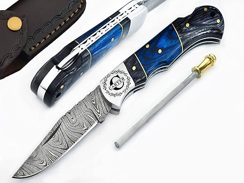 Miniatura 2 de Lara Eagle Cuchillo de bolsillo personalizado de Damasco para hombres, cuchillos de caza plegables hechos a mano de acero sólido multicapa con