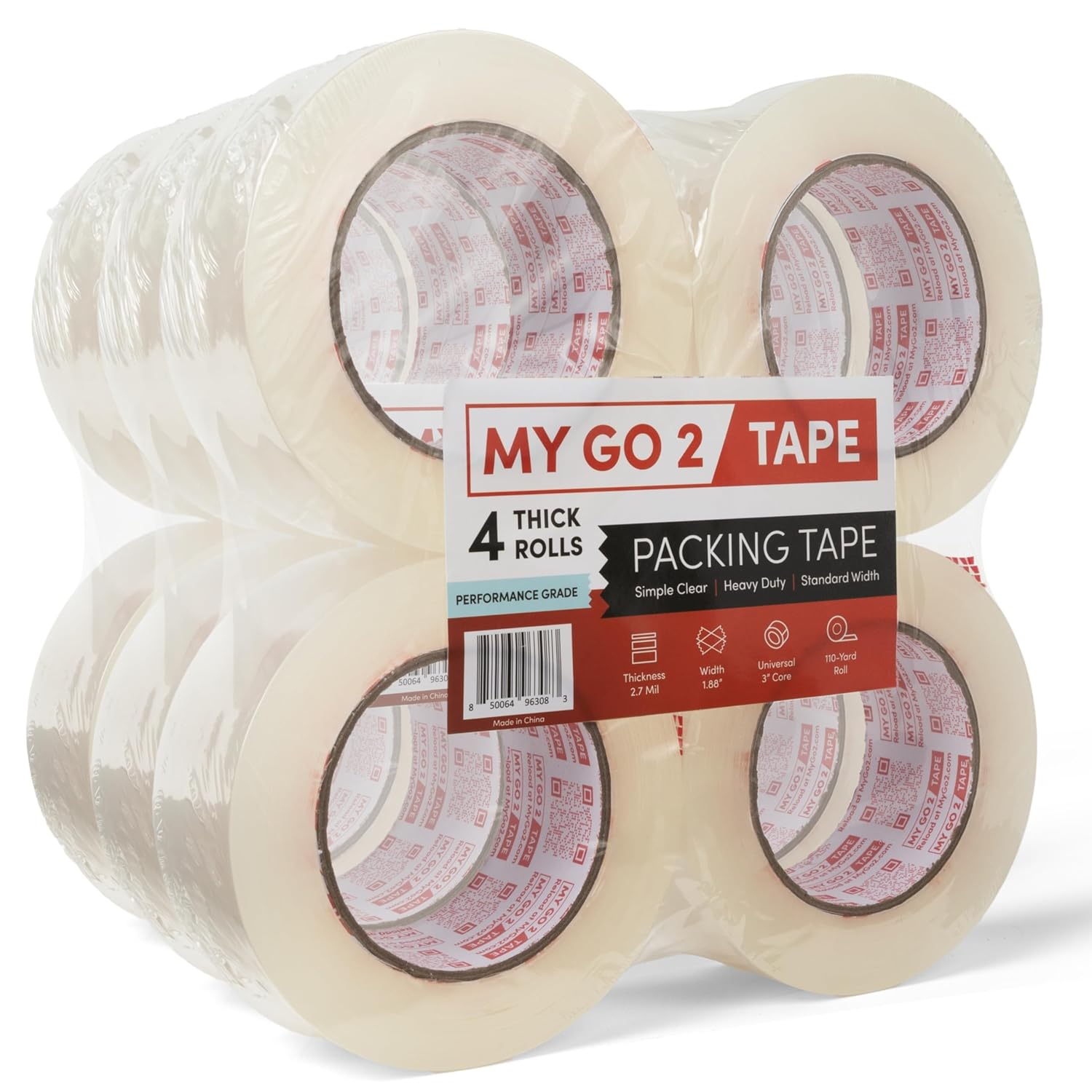 12 Pack, Performance Grade TRUE 2.70 MIL Packing Tape for Shipping, Mailing, Sealing and Moving, Strong Adhesion Clear Packing Tape Roll, Shipping Tape, 110 Yard Roll, fits 2" and 1.88" tape dispenser