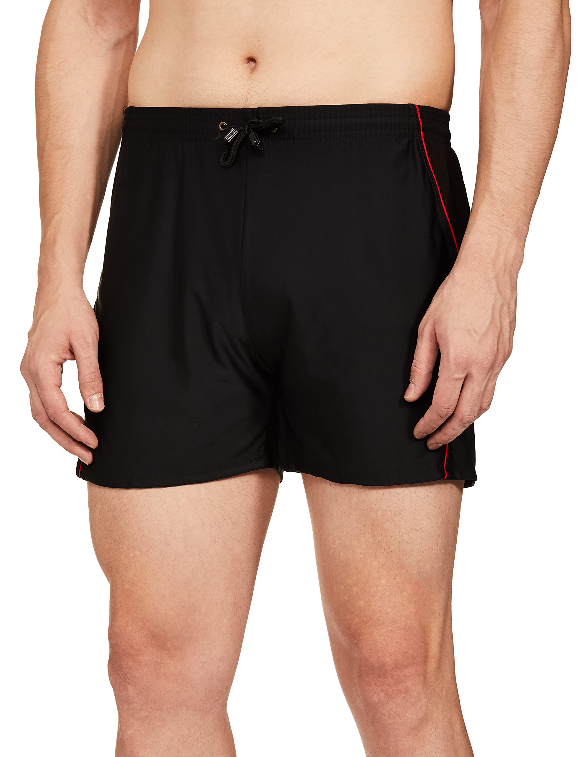 SWIMMING SHORTS V-216 BLACK RED PIPING SIZE 3XL WITH GOGGLES SILICON JOINTLESS WITH BOX BLACK AND 100% SILICONE SWIMMING CAP PLAIN BLACK-image-12
