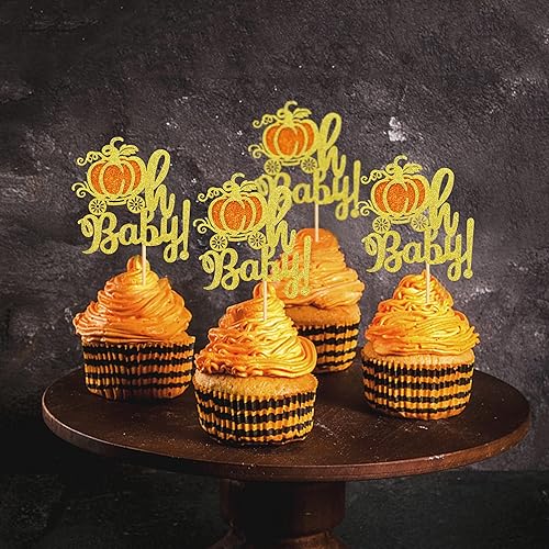 Miniatura 10 de Ercadio Paquete de 24 adornos de calabaza para cupcakes con purpurina roja para cosecha de otoño, calabaza, camión, cupcake para cosecha de otoño,