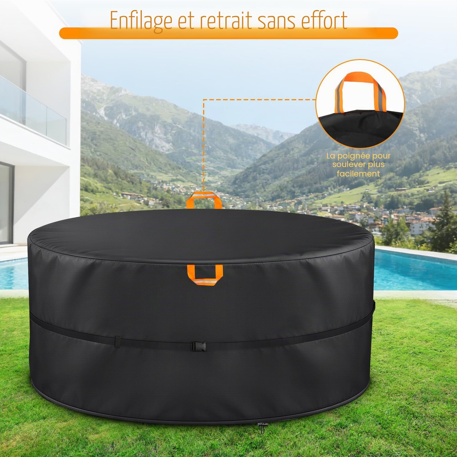 Housse de Protection Ronde pour Jacuzzi, 4-6 Personnes, Oxford 420D, Spa Gonflable Housse de Protection pour Ronds, résistante aux UV et imperméable pour Spa extérieur (200 x72cm (4 Personnes))