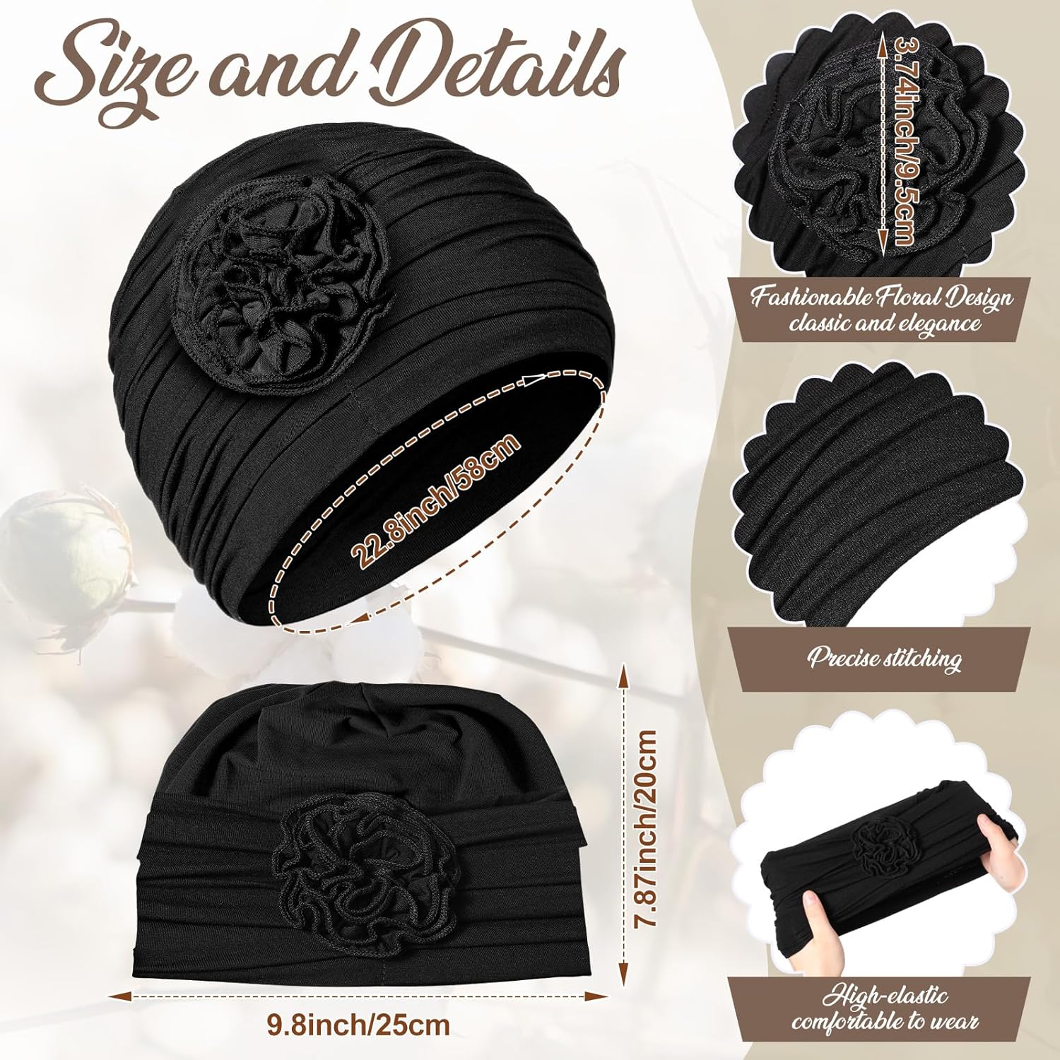 JenPen 6 Pcs Cotton Chemo Headwear for Women Turban Soft Cancer Head Scarf Hats Beanie Elastic Hair Wraps Gift for Christmas - Image 3